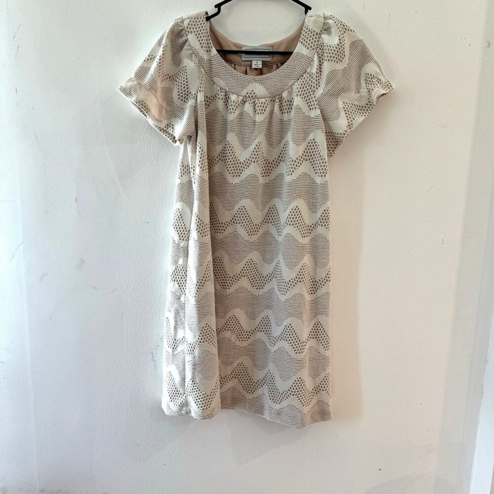 Chelsea Suite Womens Tan Cream Patterned Short Sleeve Lined Mini  Dress Size 8